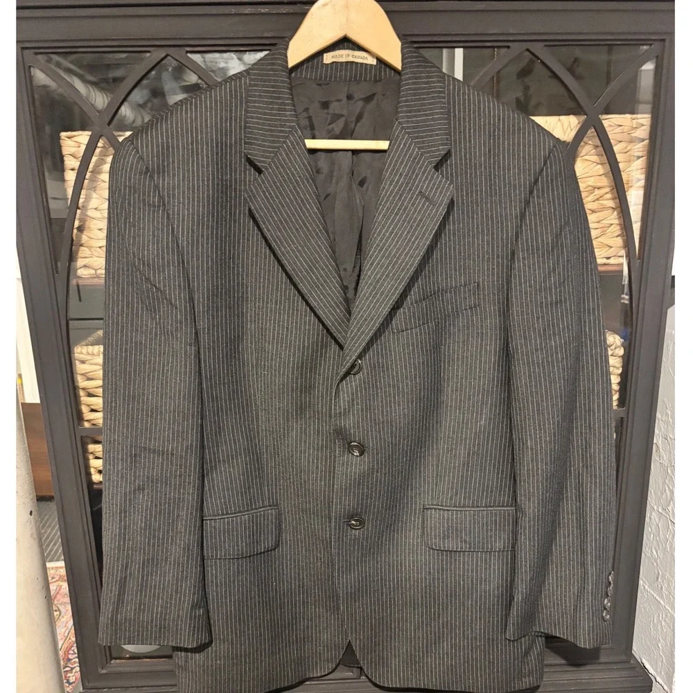 Lauren Ralph Lauren Blazer Mens 40S Grey Wool Cashmere Pinstripe Sport Coat